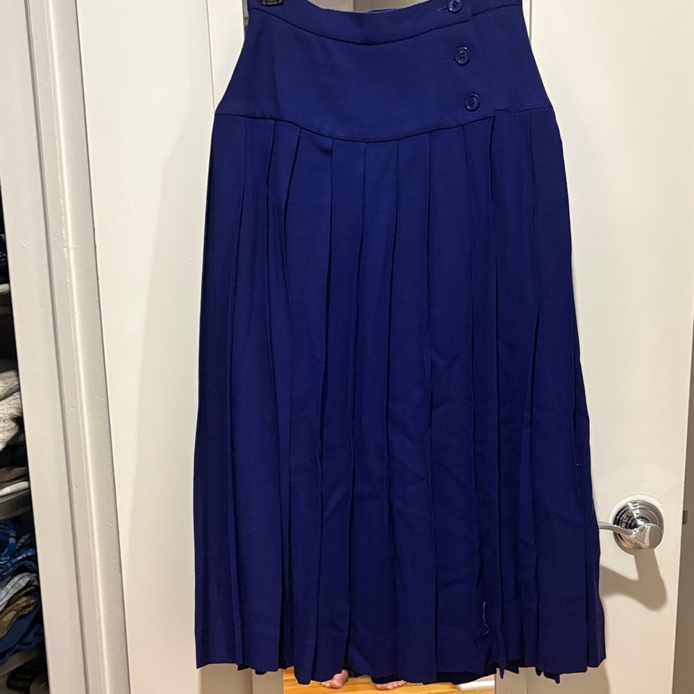 Albert Nipon Purple Wool Pleated Midi Skirt